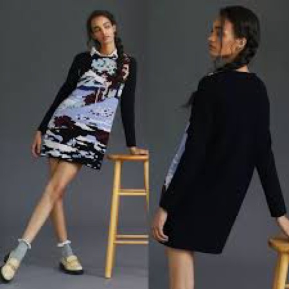 Anthropologie Maeve Scenic Mini Sweater Dress like new bonus fake collar